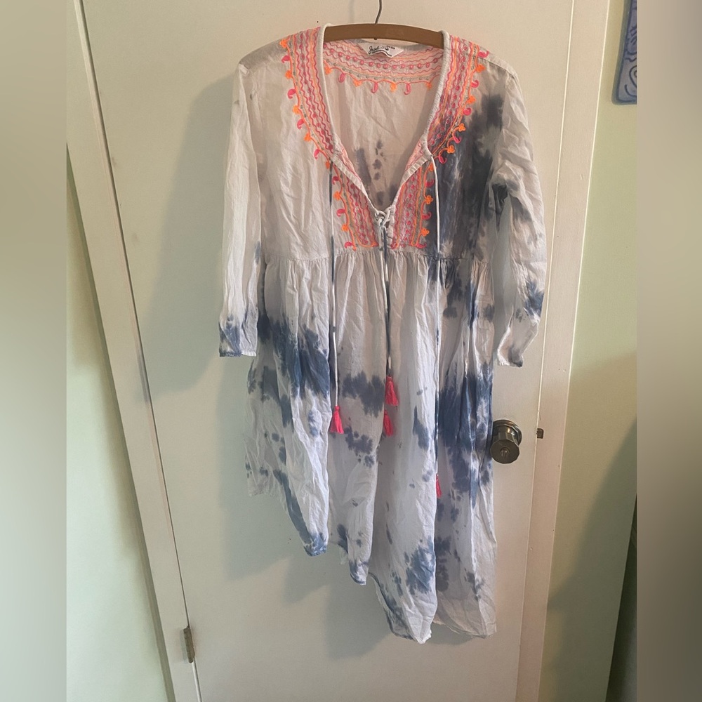 Boho JUST BEE Swimsuit Cover Up Dress One Size Tie Dye Bohemian Sheer Flowy